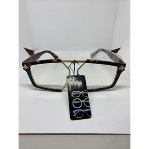 Retro Sunglasses Tortoise Brown and Gold Frame Clear Lens Gold Bumblebee Detail